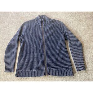 Carbon2Cobalt Navy Full Zip Ribbed Knit Cardigan Sweater Jacket Mens Large